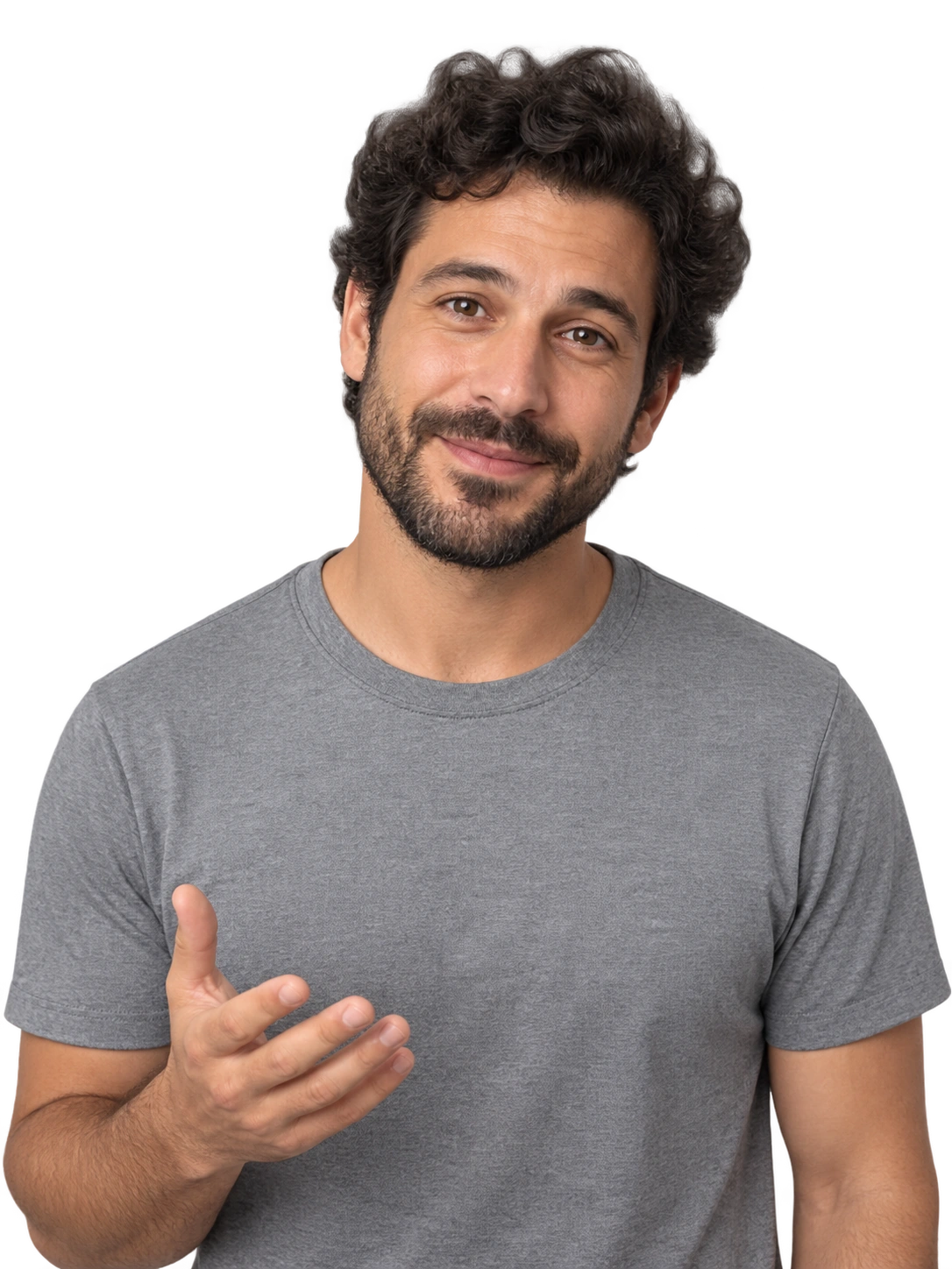 Fictional adult speaker in an illustrative scene